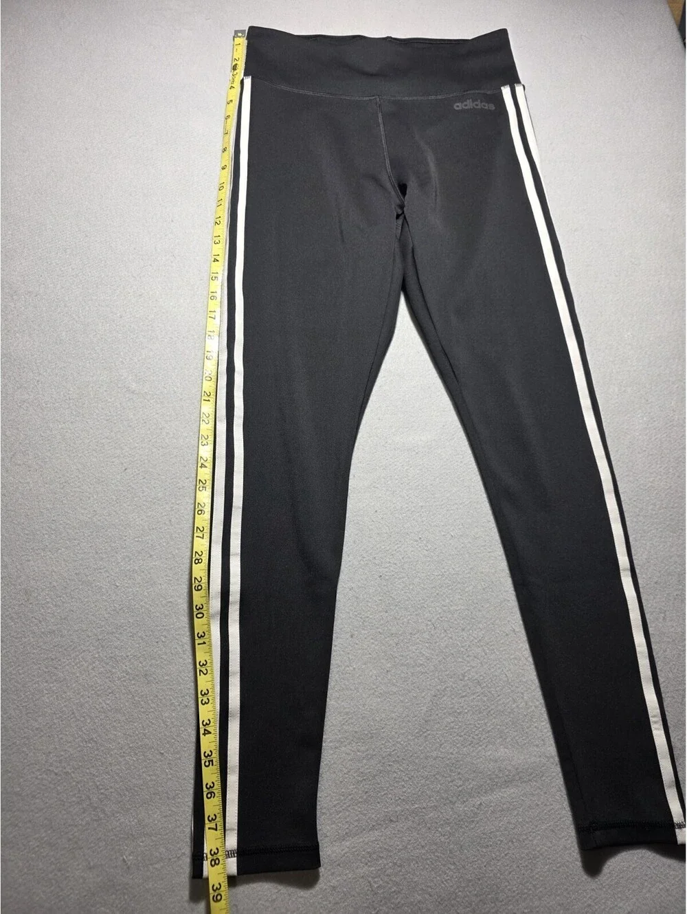 Women's Adidas Climalite Athletic Leggings Black/White 3-Stripe Size Medium - Picture 3 of 9